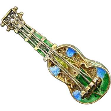 Vintage Topazio Vermeil Sterling buy Silver Filigree Guitar Brooch With Enamel