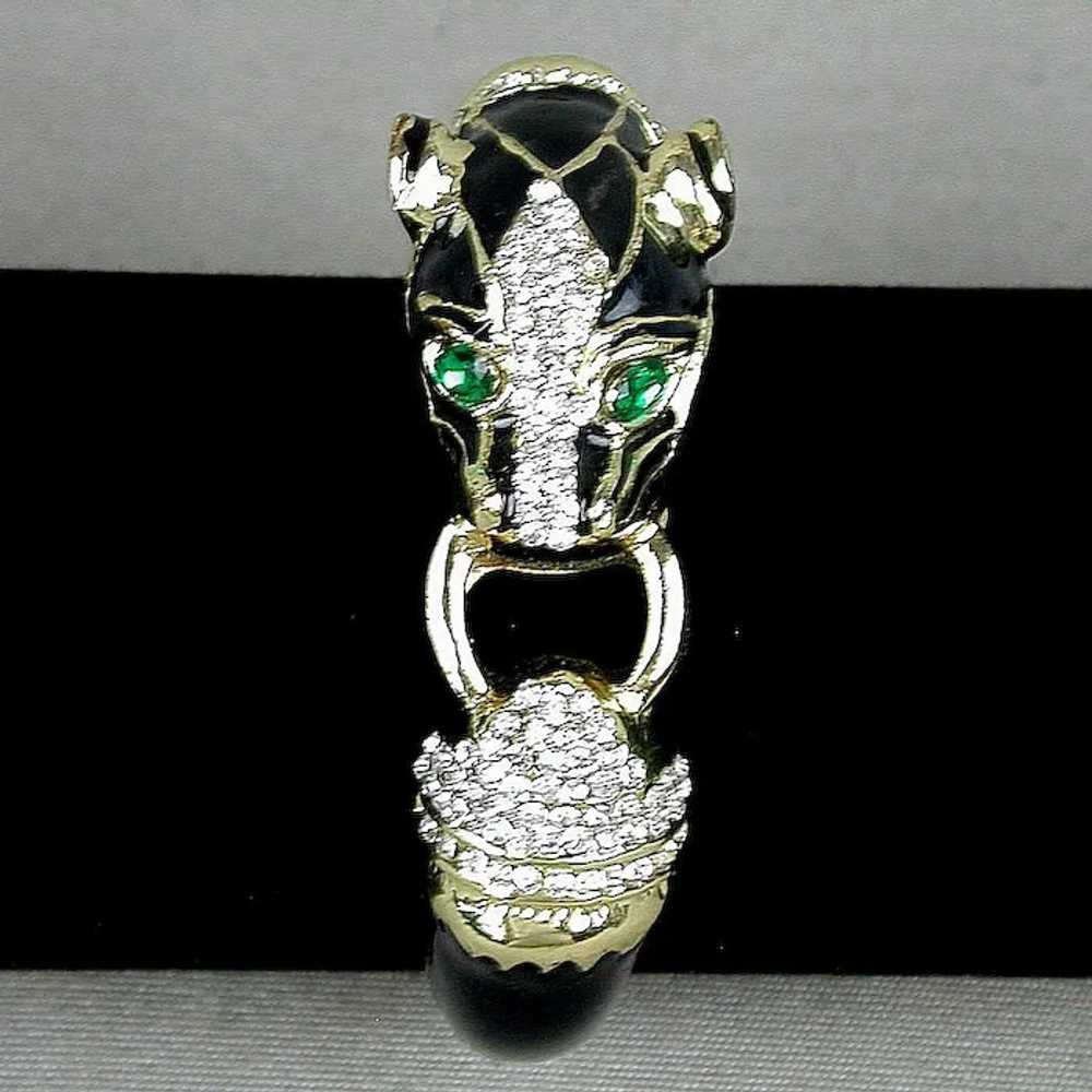 Vintage Sleek Black Cat Clamper Bracelet Enamel R… - image 2