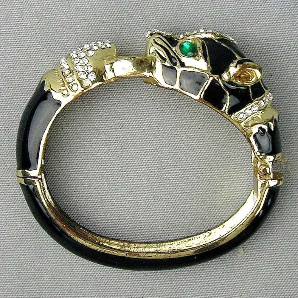 Vintage Sleek Black Cat Clamper Bracelet Enamel R… - image 3