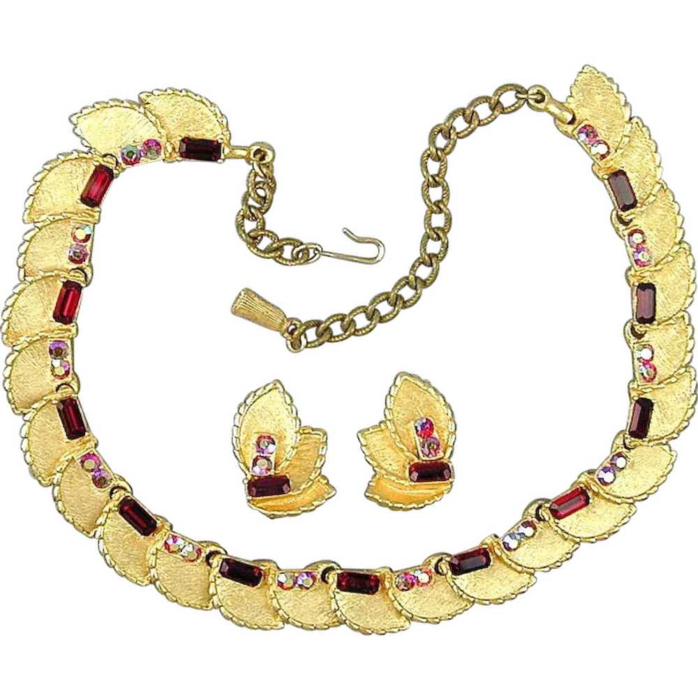 Vintage BSK Demi Set - Rhinestone Necklace - Earr… - image 1