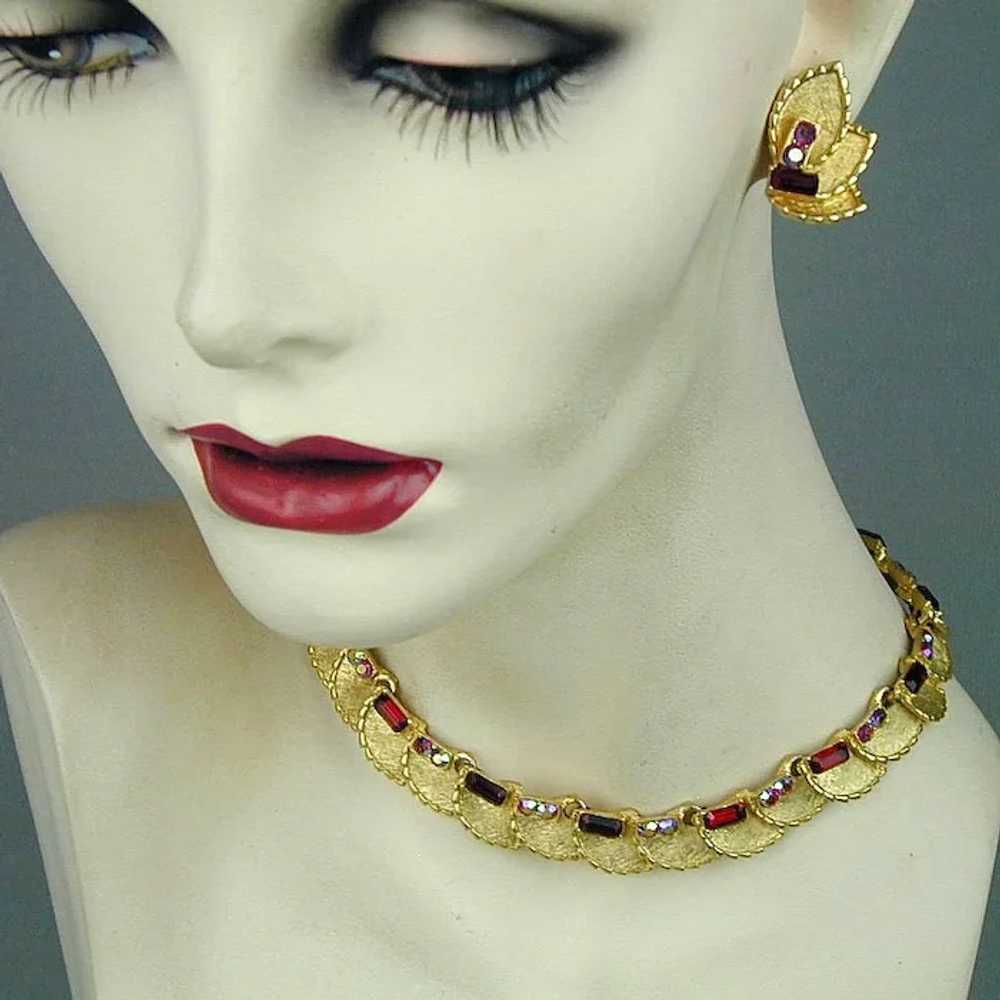 Vintage BSK Demi Set - Rhinestone Necklace - Earr… - image 2