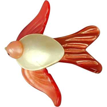 Old Celluloid Figural Bird Pin Multi Color Book P… - image 1