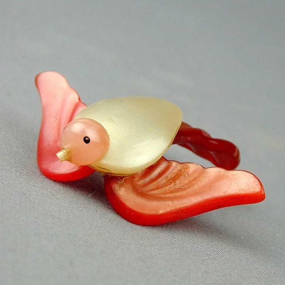 Old Celluloid Figural Bird Pin Multi Color Book P… - image 2