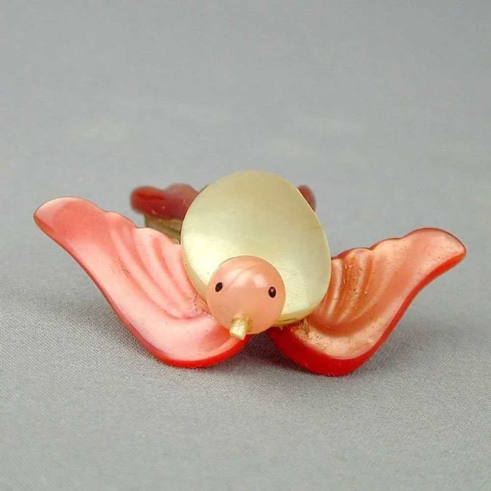 Old Celluloid Figural Bird Pin Multi Color Book P… - image 3