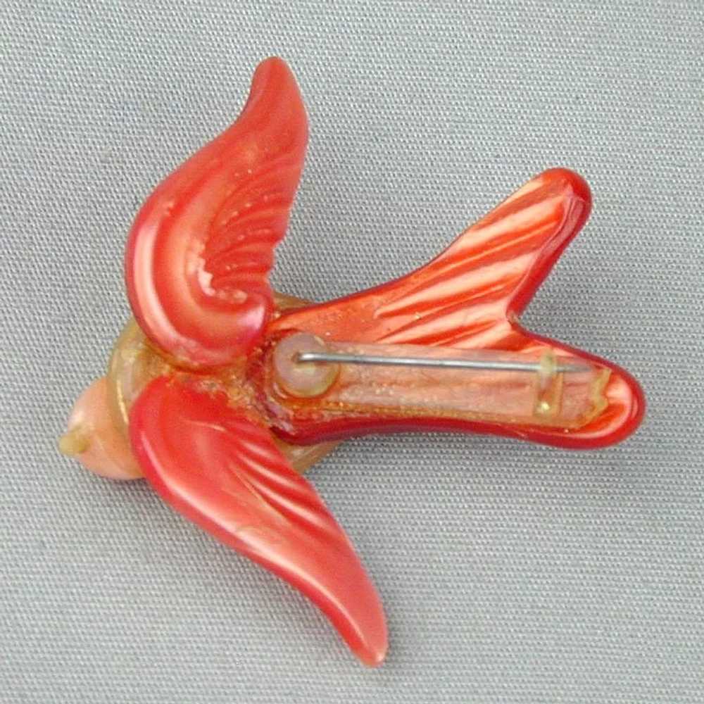 Old Celluloid Figural Bird Pin Multi Color Book P… - image 5