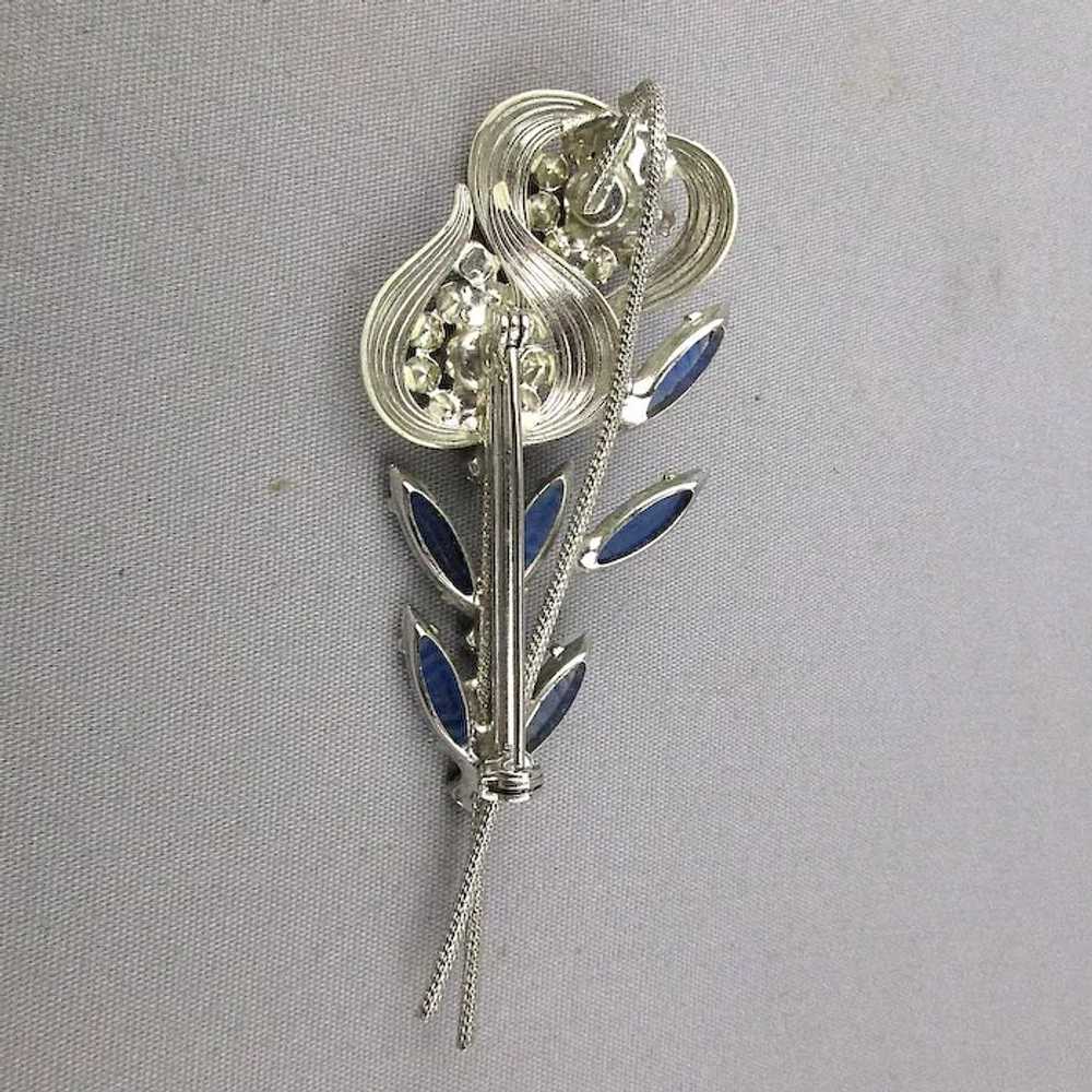 Vintage Enamel Rhinestone Double Flower Pin Brooch - image 3