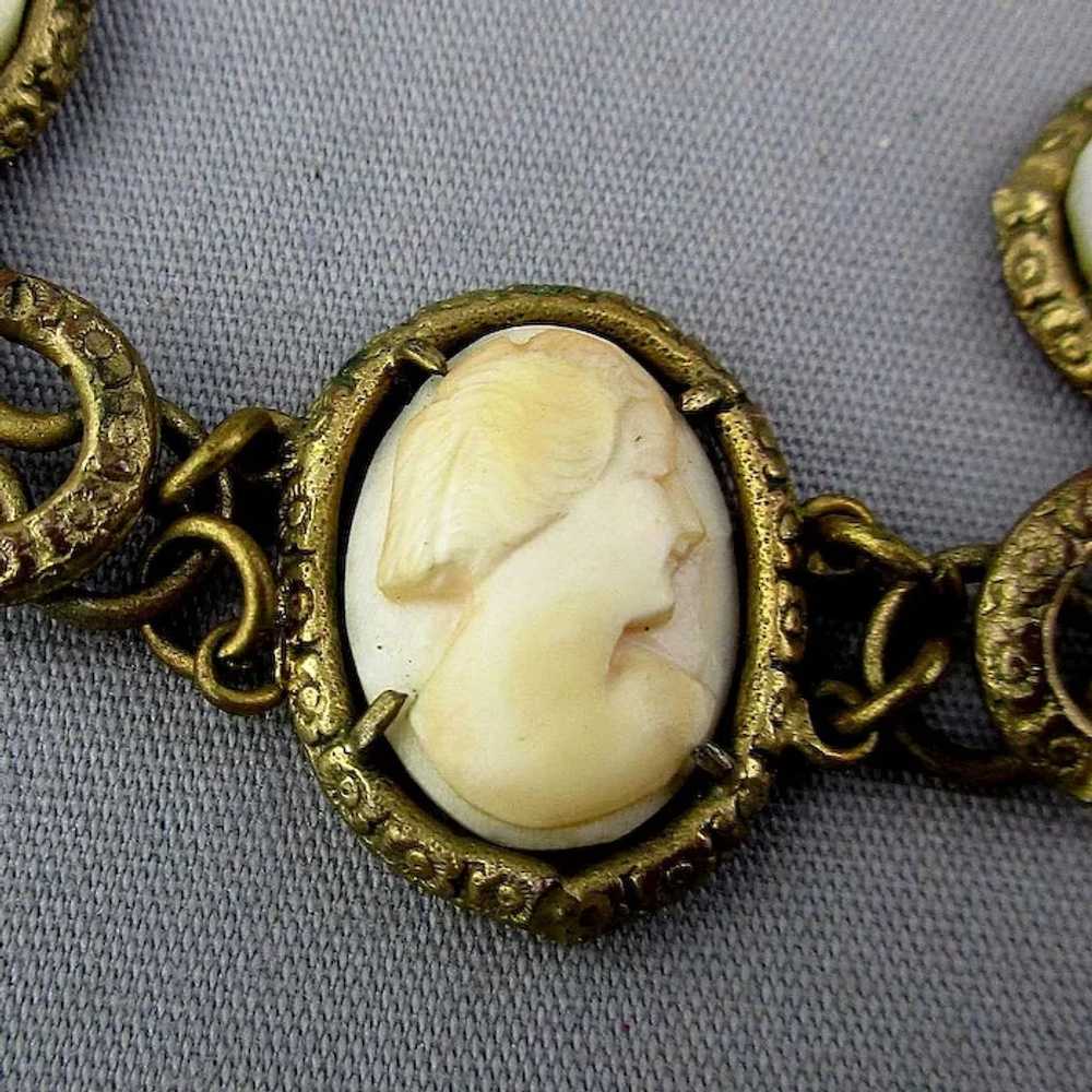Victorian Gilded Brass Carved Shell CAMEO Link Br… - image 3