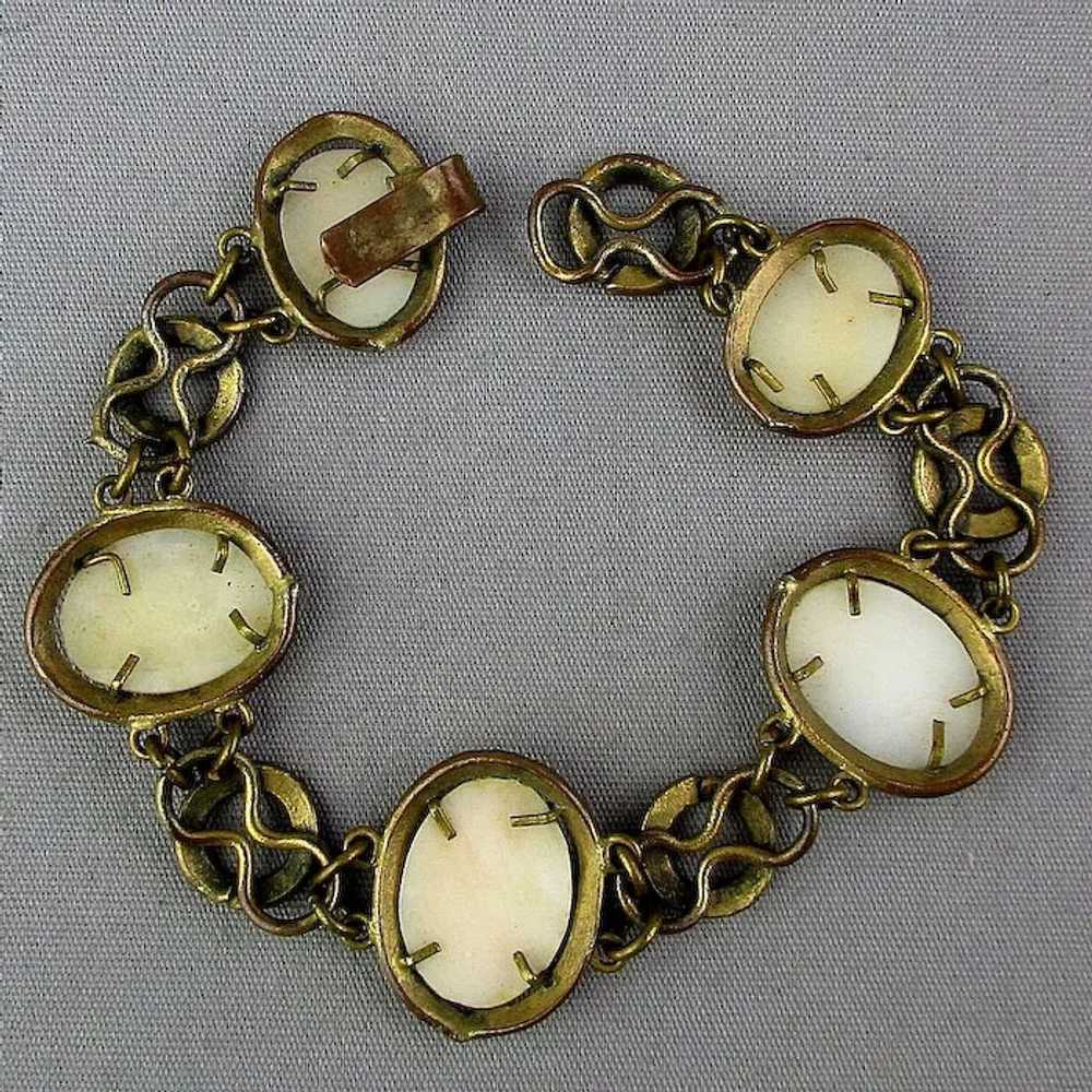 Victorian Gilded Brass Carved Shell CAMEO Link Br… - image 4