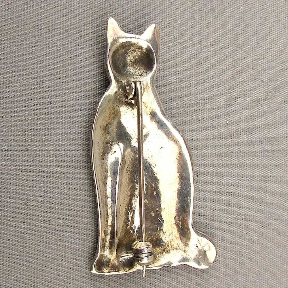 Vintage Sterling Silver CAT Pin Brooch - Great Fa… - image 3