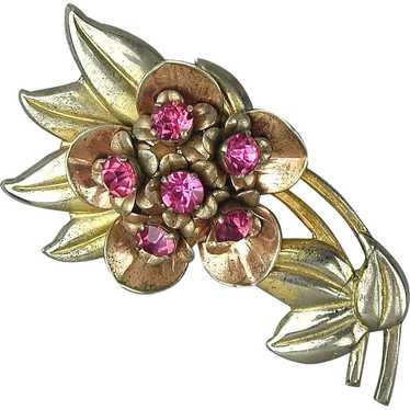 Vintage 1930s Sterling Silver Rhinestone Flower P… - image 1