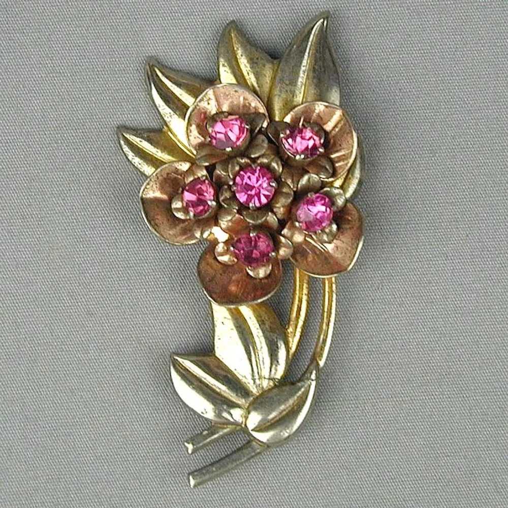 Vintage 1930s Sterling Silver Rhinestone Flower P… - image 2