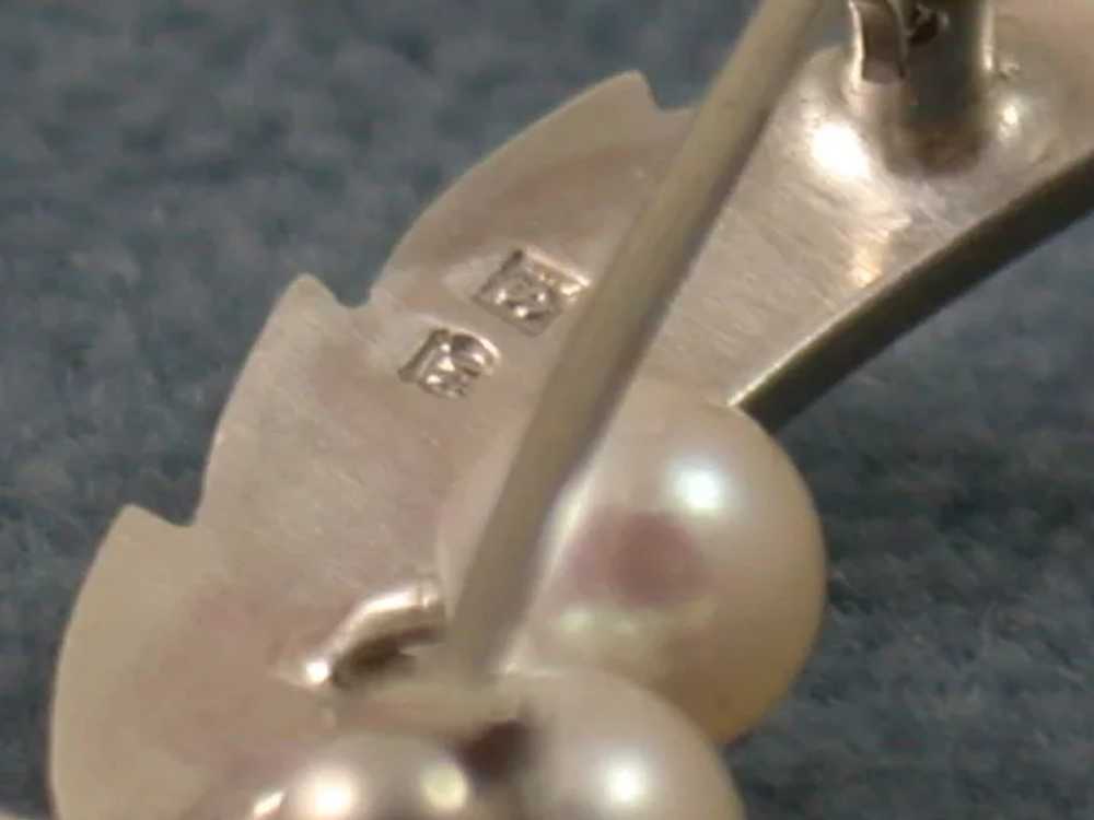 Estate Mikimoto 5 Cultured Pearl Sterling Brooch - image 3