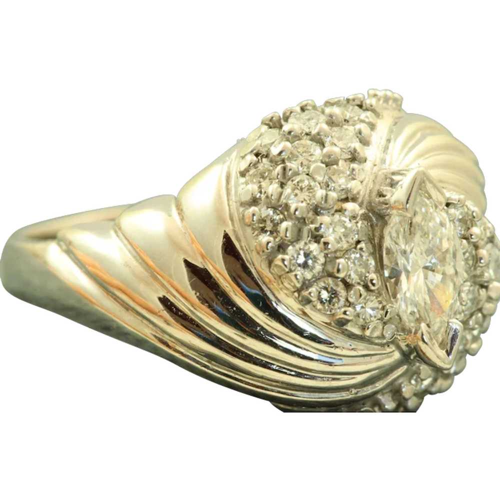 14K 1960's Marquise Diamond Swirl Cocktail Ring - image 1