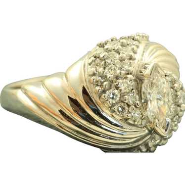 14K 1960's Marquise Diamond Swirl Cocktail Ring - image 1