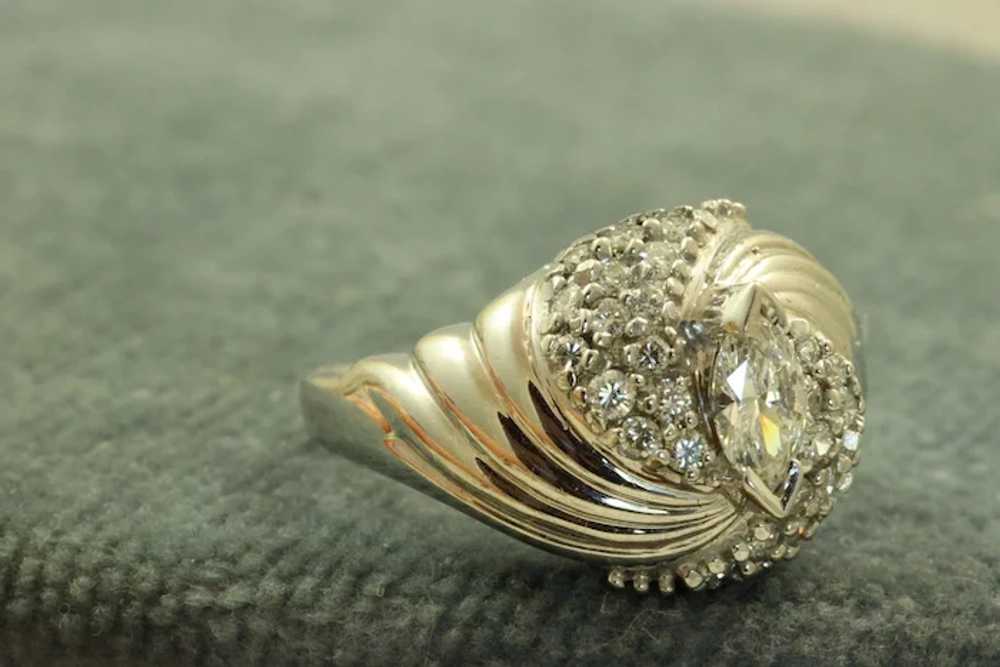 14K 1960's Marquise Diamond Swirl Cocktail Ring - image 2
