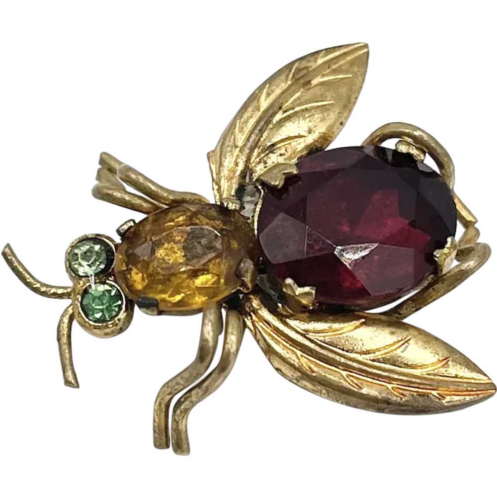 Vintage Czechoslovakia Glass Bug Fly Insect Brooc… - image 1