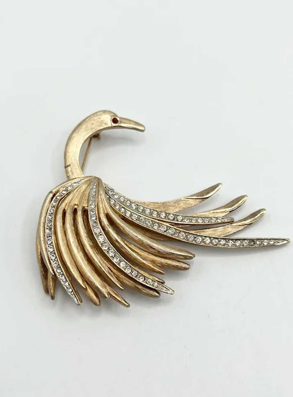 Vintage Rhinestone Swan Bird Brooch Pin - image 2