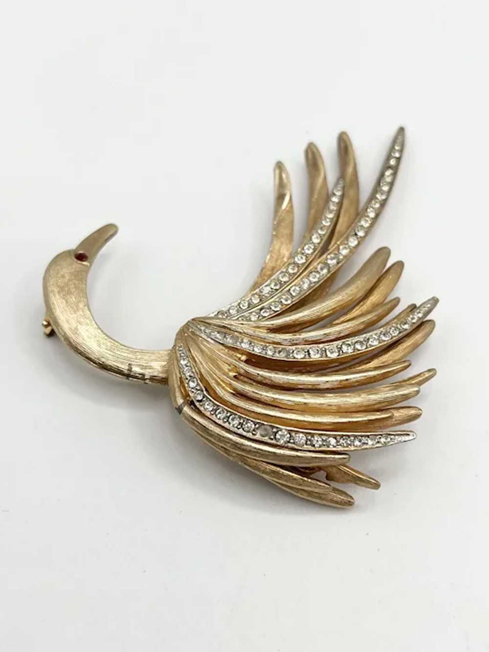 Vintage Rhinestone Swan Bird Brooch Pin - image 3