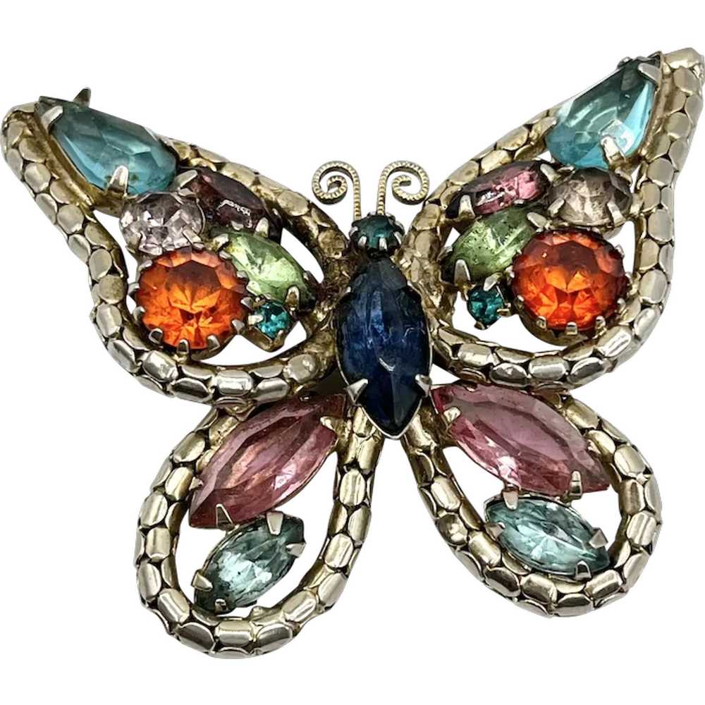 Vintage Glass Rhinestone Butterfly Brooch Pin - image 1