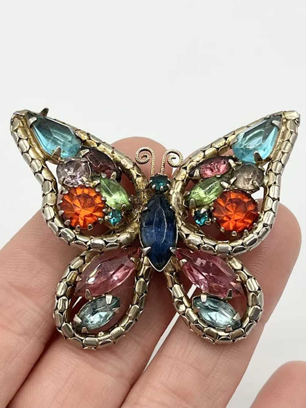 Vintage Glass Rhinestone Butterfly Brooch Pin - image 2