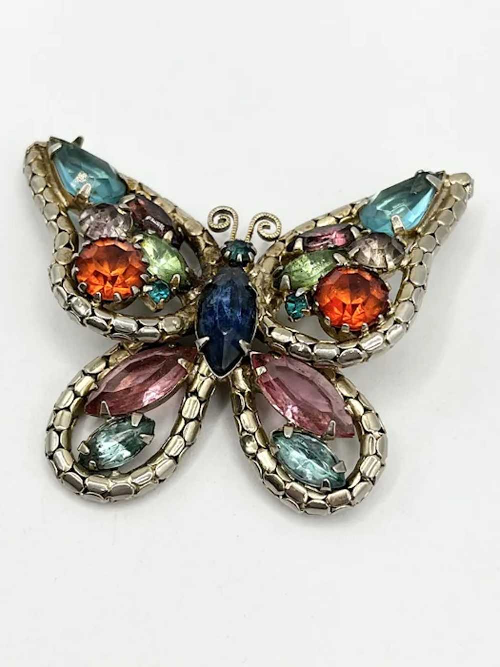 Vintage Glass Rhinestone Butterfly Brooch Pin - image 3