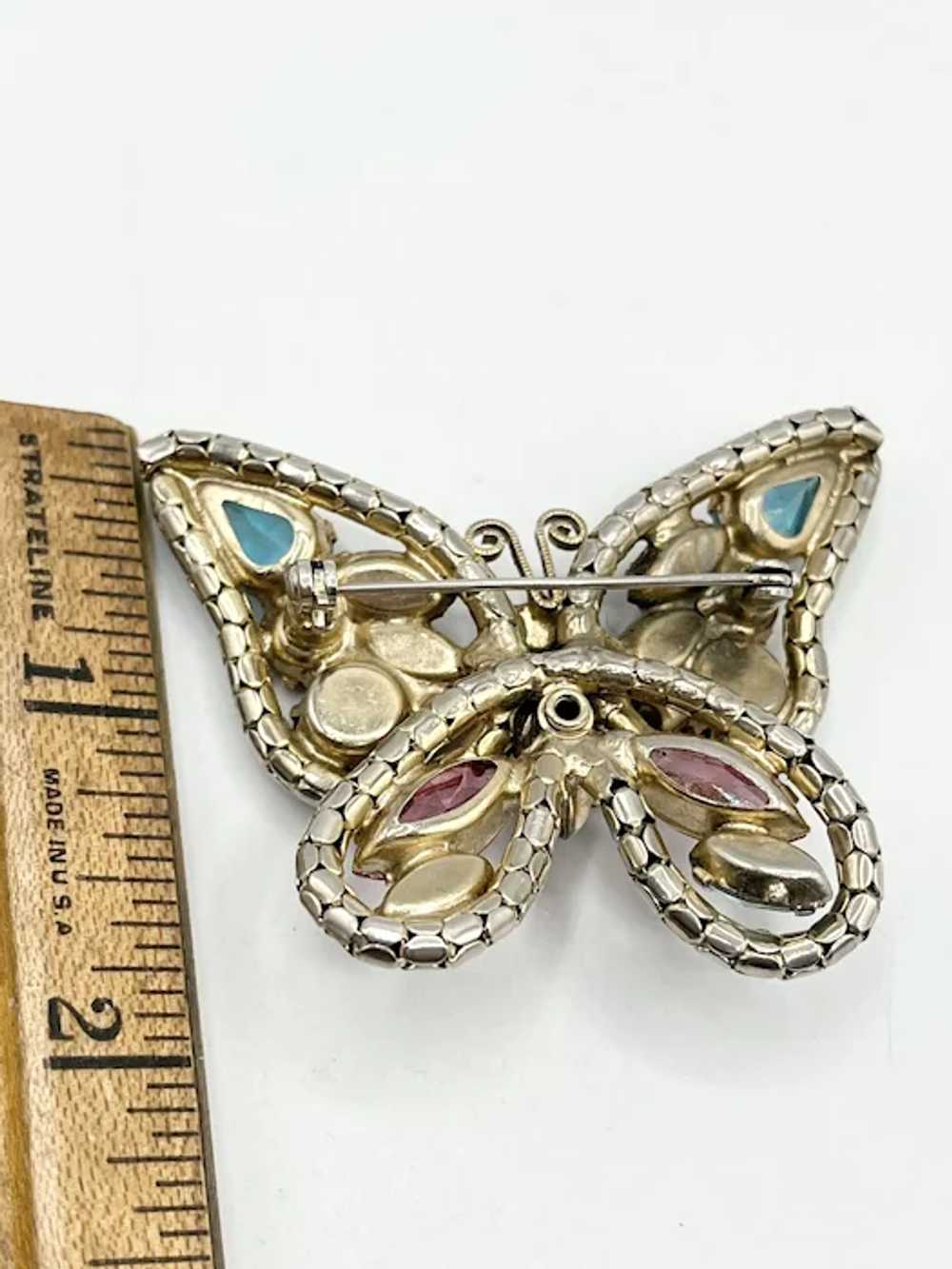 Vintage Glass Rhinestone Butterfly Brooch Pin - image 4