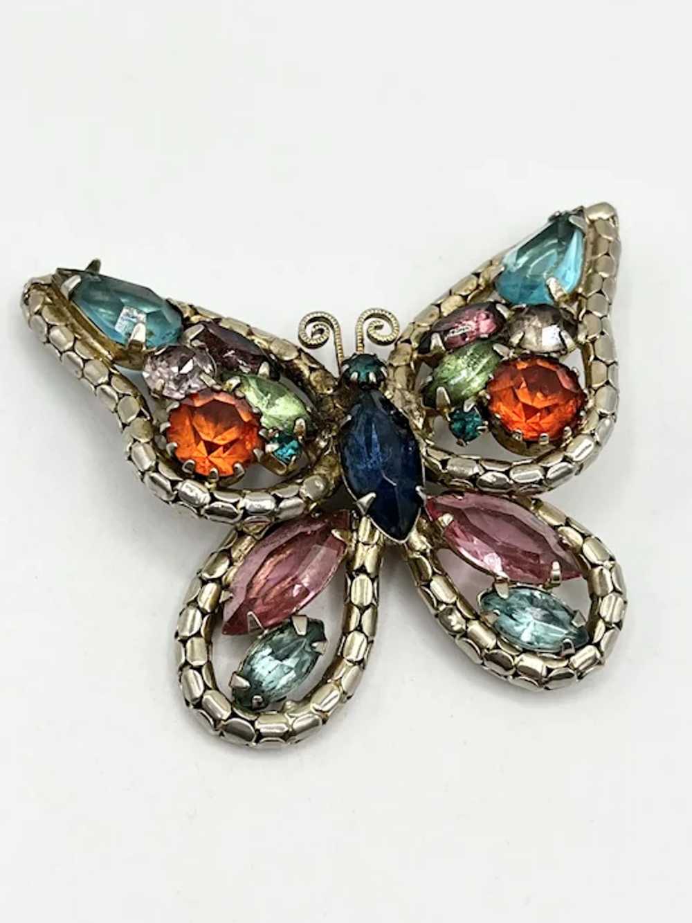 Vintage Glass Rhinestone Butterfly Brooch Pin - image 5