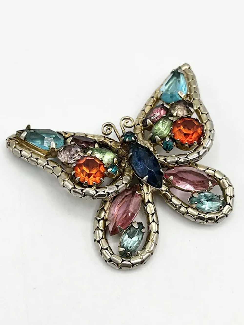 Vintage Glass Rhinestone Butterfly Brooch Pin - image 6