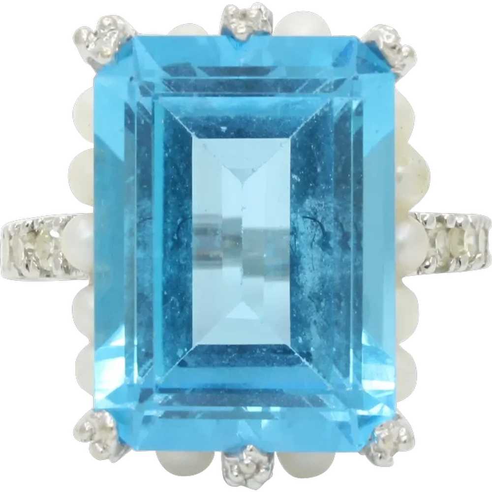 Elegant Retro Emerald Cut Blue Topaz Diamonds Pea… - image 1