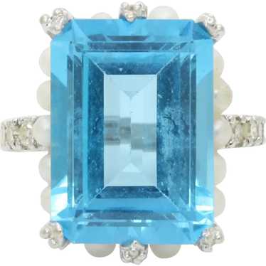 Elegant Retro Emerald Cut Blue Topaz Diamonds Pea… - image 1