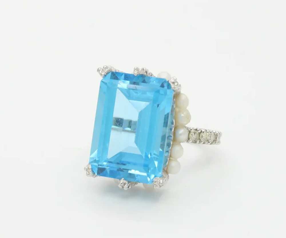 Elegant Retro Emerald Cut Blue Topaz Diamonds Pea… - image 2