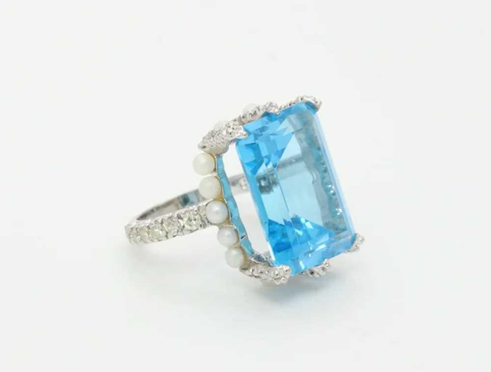 Elegant Retro Emerald Cut Blue Topaz Diamonds Pea… - image 3