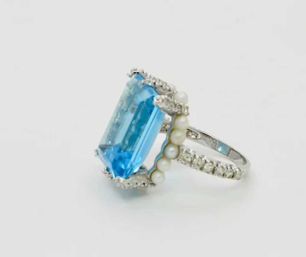 Elegant Retro Emerald Cut Blue Topaz Diamonds Pea… - image 4