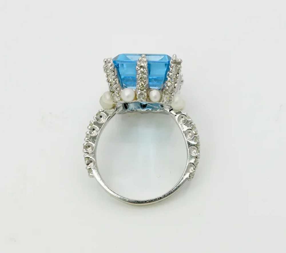 Elegant Retro Emerald Cut Blue Topaz Diamonds Pea… - image 6