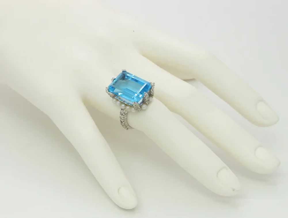 Elegant Retro Emerald Cut Blue Topaz Diamonds Pea… - image 7