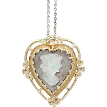 Vintage 14K Yellow Gold Shell Cameo Heart Pendant - image 1