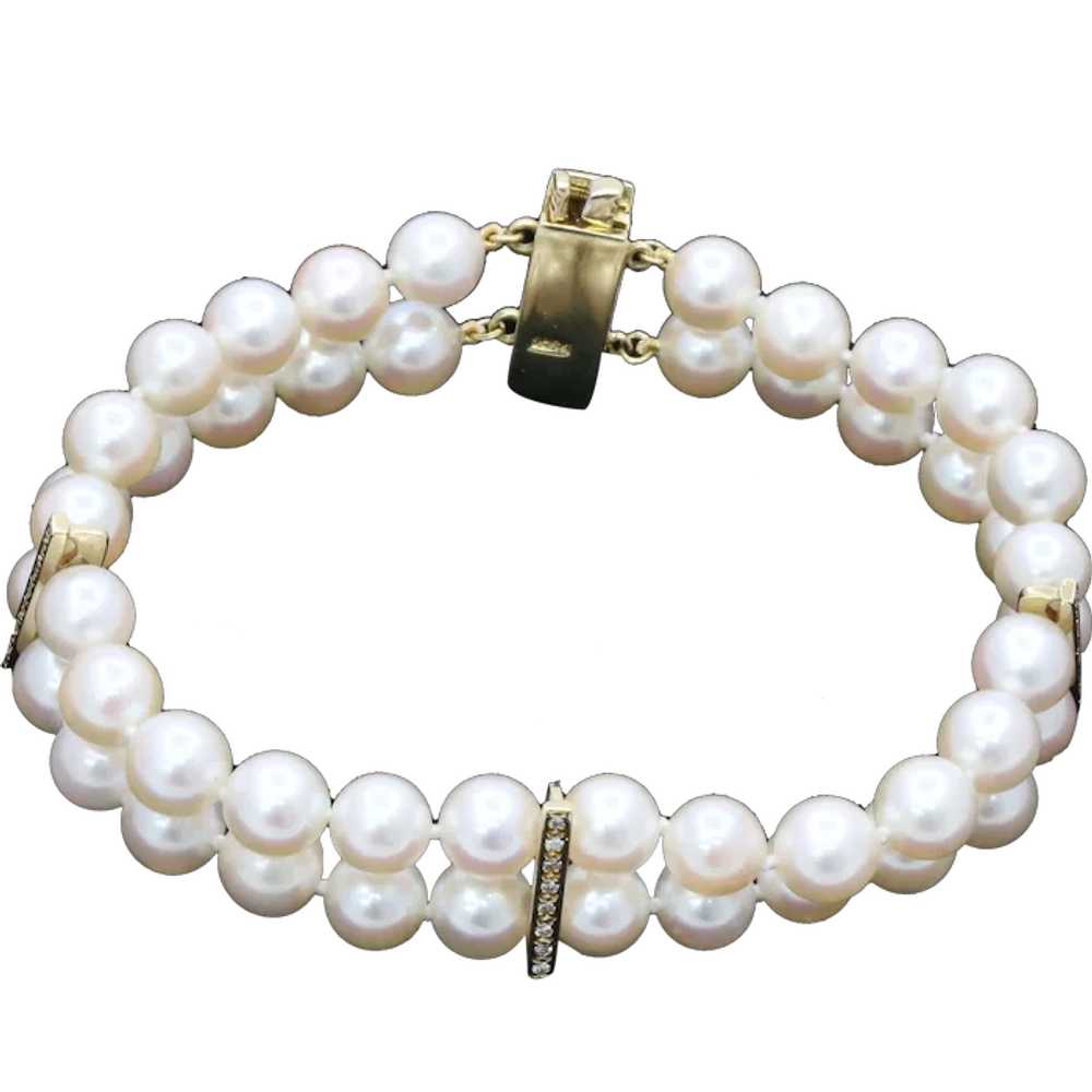 Vintage 18K Yellow Gold Pearl Diamond Bracelet - image 1