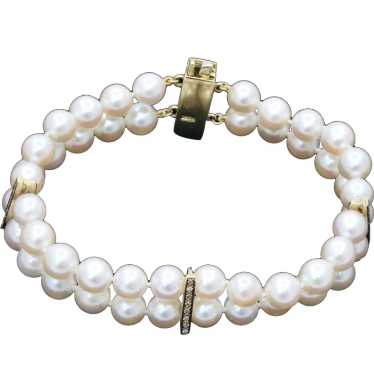 Vintage 18K Yellow Gold Pearl Diamond Bracelet - image 1