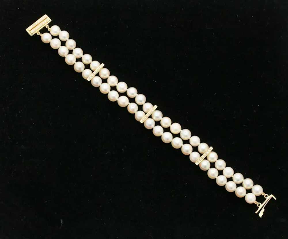 Vintage 18K Yellow Gold Pearl Diamond Bracelet - image 3