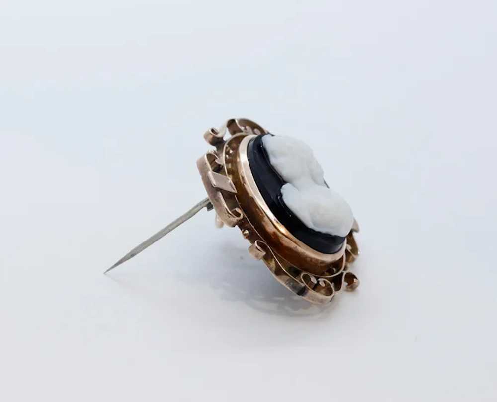 Victorian Cameo 14K Rose Gold Onyx Brooch Pendant… - image 5