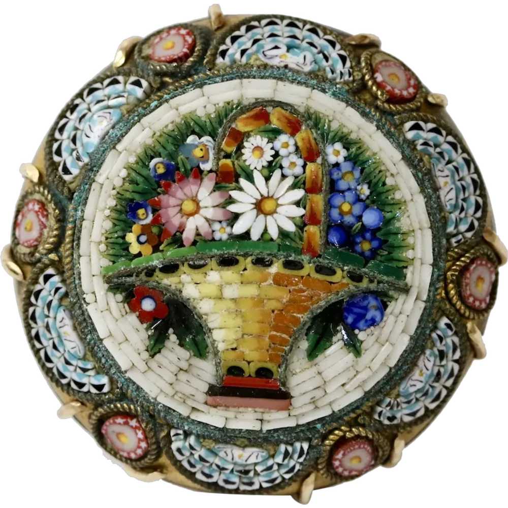 Victorian Revival Italian Micro Mosaic Flower Bas… - image 1