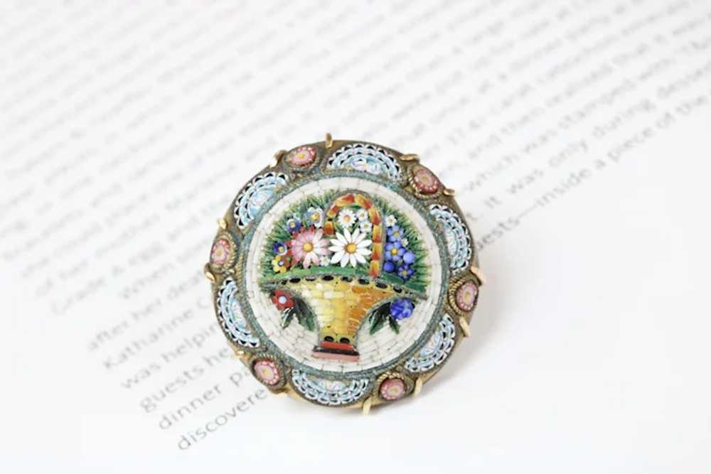 Victorian Revival Italian Micro Mosaic Flower Bas… - image 2