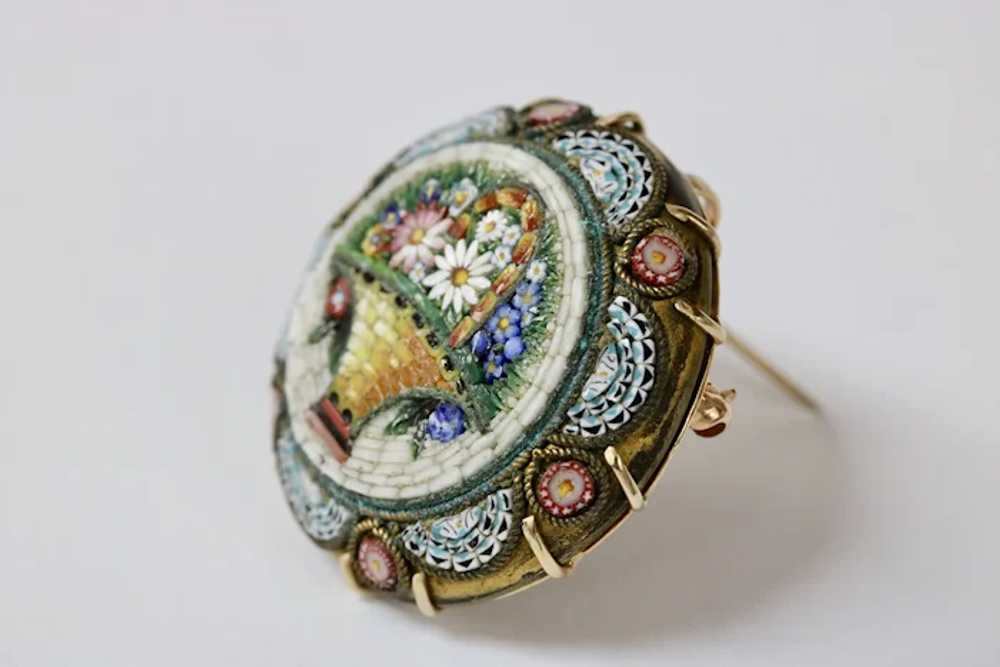 Victorian Revival Italian Micro Mosaic Flower Bas… - image 3