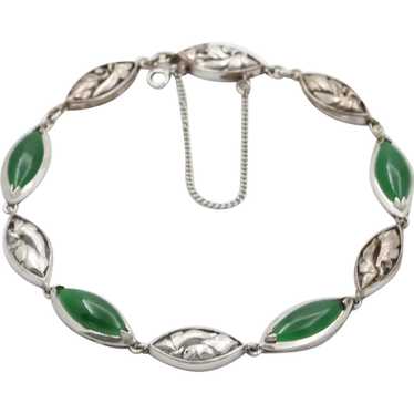 Vintage Green Jade 14K White Gold Bracelet - image 1