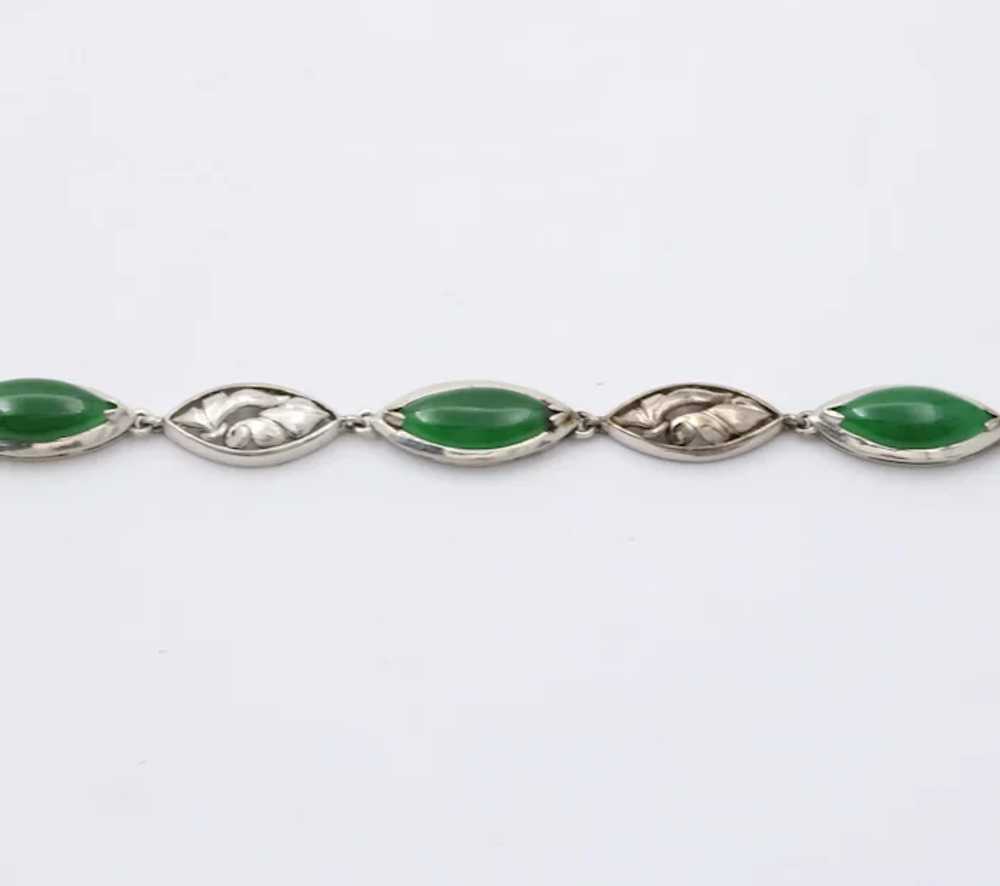 Vintage Green Jade 14K White Gold Bracelet - image 2