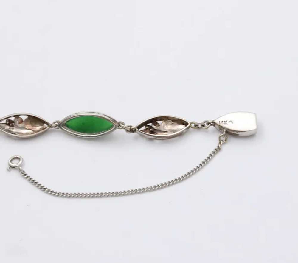 Vintage Green Jade 14K White Gold Bracelet - image 4