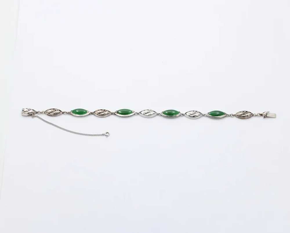 Vintage Green Jade 14K White Gold Bracelet - image 7