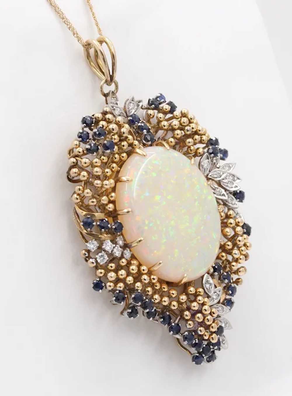 Vintage 14K Yellow Gold Giant Opal Diamond Sapphi… - image 2