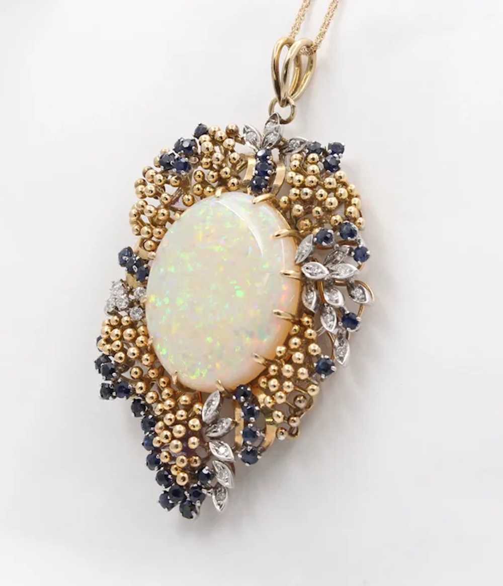 Vintage 14K Yellow Gold Giant Opal Diamond Sapphi… - image 3