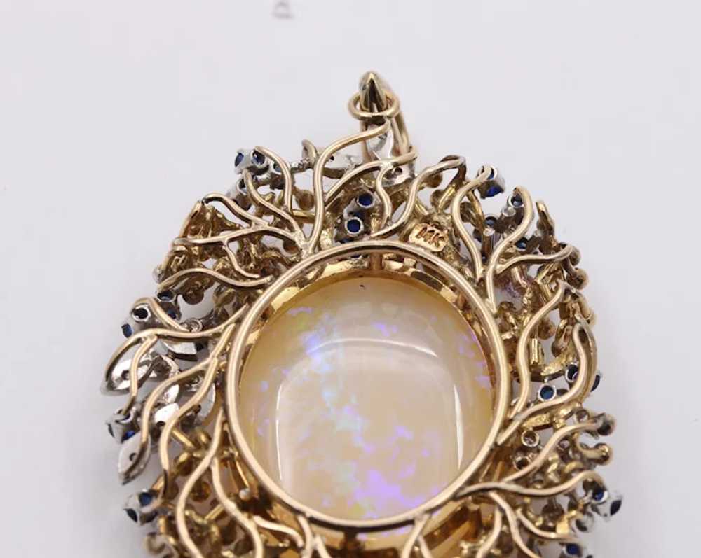 Vintage 14K Yellow Gold Giant Opal Diamond Sapphi… - image 4